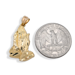 10k Yellow Gold Mens Womens Praying Hands Pendant Religious 1.6g Charm