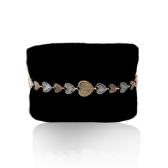 10k Three-Tone Gold 11.7g 2CTW Natural Diamond Heart Shape Womens 7Inch Bracelet