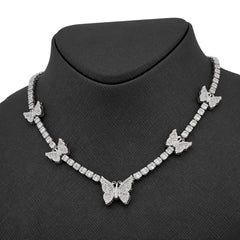 3.5MM 10k White Gold 5.48CTW Round/Baguette Diamond 26.5g Butterfly Tennis Chain