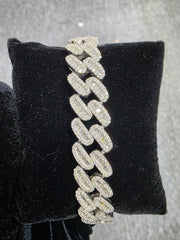 13MM 10k White Gold 8 Inches 10CTW Natural Round/Baguette Diamond Cuban Bracelet 57.9 Grams