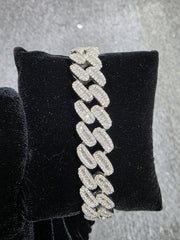 13MM 10k White Gold 8 Inches 10CTW Natural Round/Baguette Diamond Cuban Bracelet 57.9 Grams