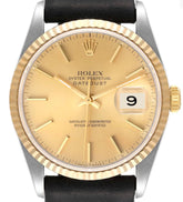 Rolex Datejust 36 Champagne Stick Dial on Generic Black Leather Strap Ref. 16233 1988