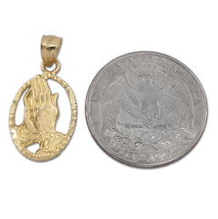 10k Yellow Gold Unisex Adults Praying Hands Pendant Religious 1.9g Charm