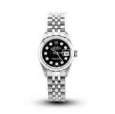 Original 26MM Rolex Datejust SS Fluted Bezel Jubilee Diamond Black Face Watch