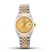 All Original 36MM Rolex Datejust SS/18k Gold Fluted Jubilee Champagne Face Watch