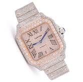 Mens 40MM Cartier Santos 17CTW Natural Diamond Bussdown 2-Tone Rose Bezel Watch