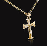 10k Yellow Gold Textured Unisex Cross Crucifix Pendant Religious 1.7g Charm