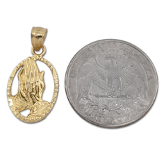 10k Yellow Gold Unisex Adults Praying Hands Pendant Religious 1.9g Charm