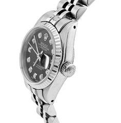 Original 26MM Rolex Datejust SS Fluted Bezel Jubilee Diamond Black Face Watch