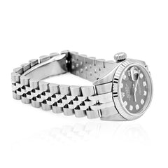 Original 26MM Rolex Datejust SS Fluted Bezel Jubilee Diamond Black Face Watch