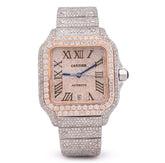 Mens 40MM Cartier Santos 17CTW Natural Diamond Bussdown 2-Tone Rose Bezel Watch