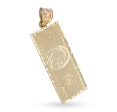 Pure 10k Yellow Gold One Hundred Dollar Bill Pendant 1.9g Money Charm For Mens