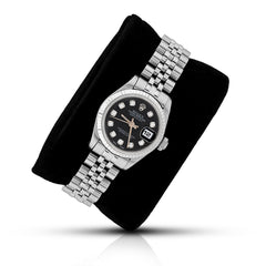 Original 26MM Rolex Datejust SS Fluted Bezel Jubilee Diamond Black Face Watch
