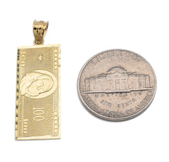 Pure 10k Yellow Gold One Hundred Dollar Bill Pendant 1.9g Money Charm For Mens