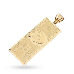 Real 10k Yellow Gold $100 Dollar Bill Money Pendant 4.3g Mens Charm For Necklace