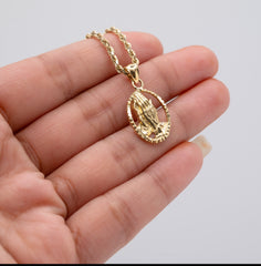 10k Yellow Gold Unisex Adults Praying Hands Pendant Religious 1.9g Charm