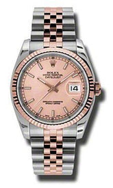 Rolex Datejust 36 Pink Champagne Stick Dial on Jubilee D Link Bracelet Ref. 116231 Papers 2005