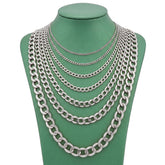 10k White Gold Solid Flat Cuban Chain 2.3gms to 196gms Necklace 2MM to 15.8MM Sizes 14" to 30"