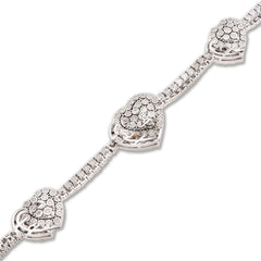 2.5MM 925 Silver 11.8gms 1.15CTW Natural Diamond Heart Tennis Bracelet 7 Inches