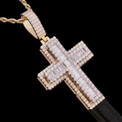 10k Yellow Gold 9.6g 2.8CTW Lab Grown Round/Baguette Diamond Cross Pendant Charm