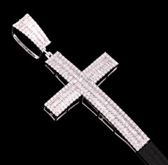 ICED 10k White Gold 11.6g 3.5CTW Real Round/Baguette Diamond Cross Pendant Charm