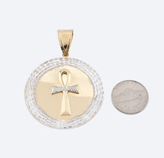 1/10th 10k Gold Bonded 925 Two Tone Ankh Cross Medallion Pendant 6.4gms Charm