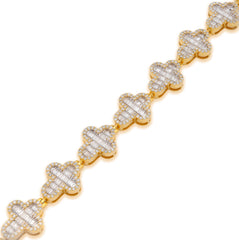 10k Yellow Gold 24.2g 4.33CTW Natural Baguette Cross Diamond Bracelet 8In 11.6MM