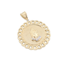 1/10th 10k Gold Bonded 925 Praying Hand Cuban Link Pendant Two Tone 9.6gms Charm