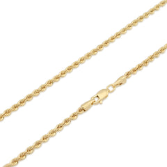 2.5MM Rope Chain Unisex 18 Inch 3.5gm 1/10th 10k Yellow Gold Bonded 925 Necklace