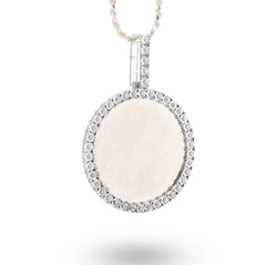 925 Silver 15.1g 0.6CTW Real Diamond Round Engraved Memory Pendant Picture Charm
