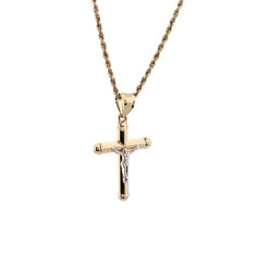 1/10th 10k Gold Bonded 925 Two Tone Tube Crucifix Cross Pendant 1.7g Mens Charm