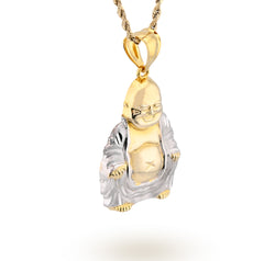 Real 10k Yellow & White Gold 5.5 gms Happy Laughing Buddha Pendant Charm For Men
