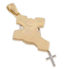 10k 2-Tone Gold 21.7g 4.8CTW Lab Grown Diamond Praying Hand Cross Dangle Pendant