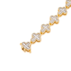 10k Yellow Gold 24.2g 4.33CTW Natural Baguette Cross Diamond Bracelet 8In 11.6MM