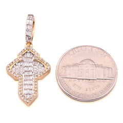 10k Yellow Gold 3.6gm 0.53CTW Natural Round/Baguette Diamond Cross Pendant Charm