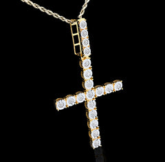 925 Sterling Silver 7.8gms 0.6 CTW Real Diamond Solitaire Yellow Cross Pendant Illusion Charm