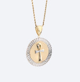 1/10th 10k Gold Bonded 925 Two Tone Ankh Cross Medallion Pendant 6.4gms Charm