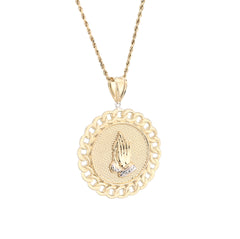1/10th 10k Gold Bonded 925 Praying Hand Cuban Link Pendant Two Tone 9.6gms Charm