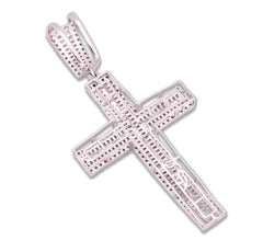 ICED 10k White Gold 11.6g 3.5CTW Real Round/Baguette Diamond Cross Pendant Charm