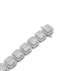 8MM 10k White Gold 30g 5.6CTW Pure Round/Baguette Diamond Square Tennis Bracelet