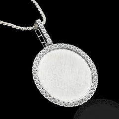 925 Silver 15.1g 0.6CTW Real Diamond Round Engraved Memory Pendant Picture Charm