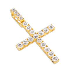 925 Sterling Silver 7.8gms 0.6 CTW Real Diamond Solitaire Yellow Cross Pendant Illusion Charm