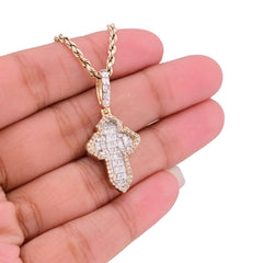 10k Yellow Gold 3.6gm 0.53CTW Natural Round/Baguette Diamond Cross Pendant Charm