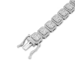 8MM 10k White Gold 30g 5.6CTW Pure Round/Baguette Diamond Square Tennis Bracelet