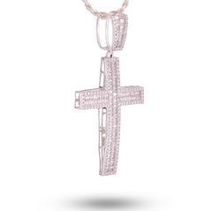 ICED 10k White Gold 11.6g 3.5CTW Real Round/Baguette Diamond Cross Pendant Charm