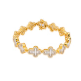 10k Yellow Gold 24.2g 4.33CTW Natural Baguette Cross Diamond Bracelet 8In 11.6MM