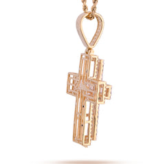 10k Yellow Gold 9.6g 2.8CTW Lab Grown Round/Baguette Diamond Cross Pendant Charm