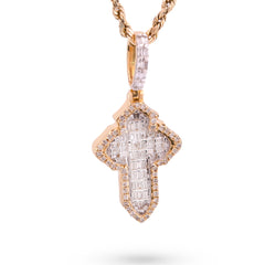 10k Yellow Gold 3.6gm 0.53CTW Natural Round/Baguette Diamond Cross Pendant Charm
