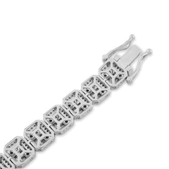 8MM 10k White Gold 30g 5.6CTW Pure Round/Baguette Diamond Square Tennis Bracelet