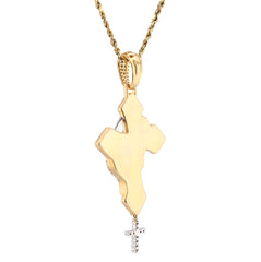 10k 2-Tone Gold 21.7g 4.8CTW Lab Grown Diamond Praying Hand Cross Dangle Pendant